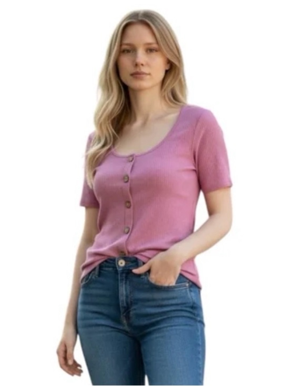 EMMER & OAT Short Sleeve Purple Button Front Tunic Size Medium